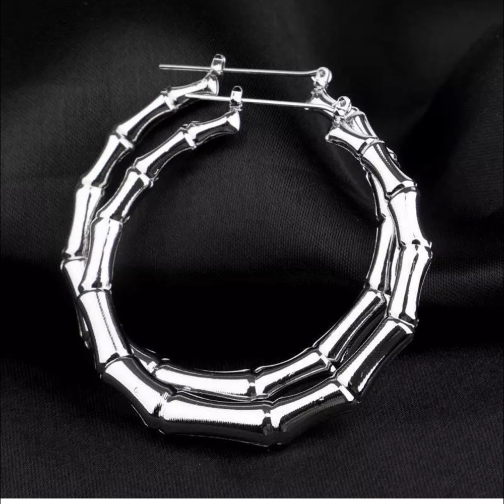 New 🛍Lovely Old School Silver plated bamboo hoops JE